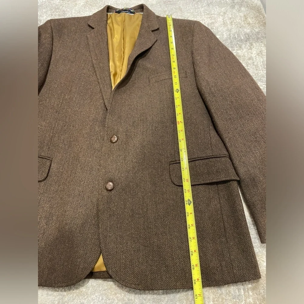 Lands End Wool Blend Brown Herringbone Suit Sport Coat Jacket Blazer Size 44R